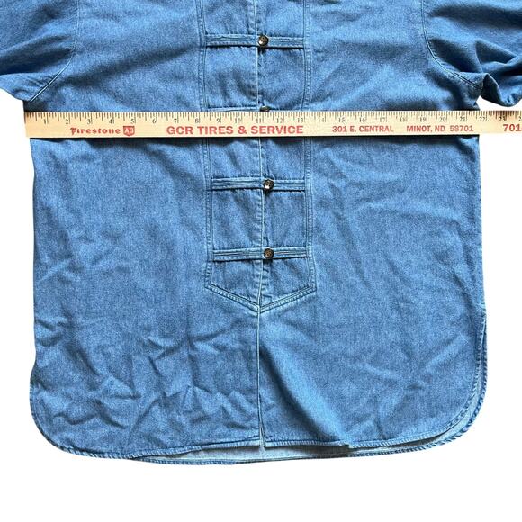 J. Jill Shirt Blouse Top Sz Petite Small Blue Denim Mandarin Coller 100% Cotton - Picture 9 of 9
